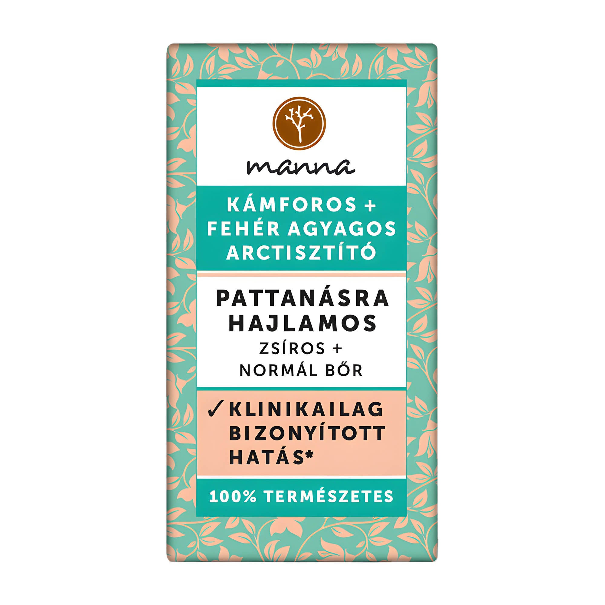 Manna Camphor & White Clay facial cleansing soap packaging with text and branding on a white background