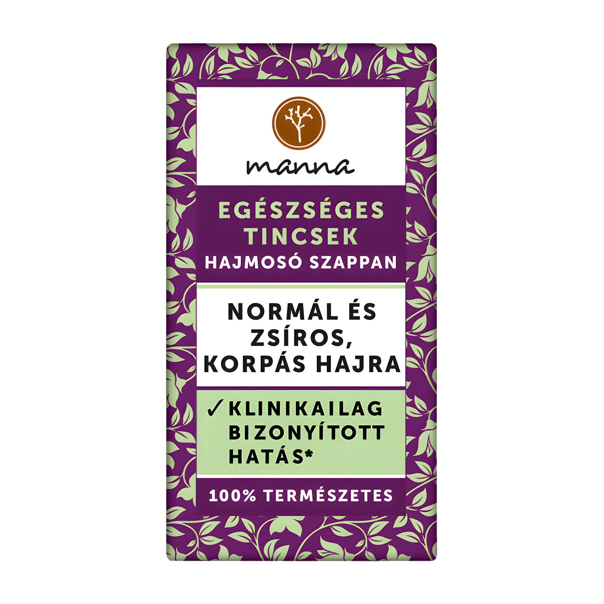 Manna Healthy Lock solid shampoo soap bar packaging with purple and green design on a white background