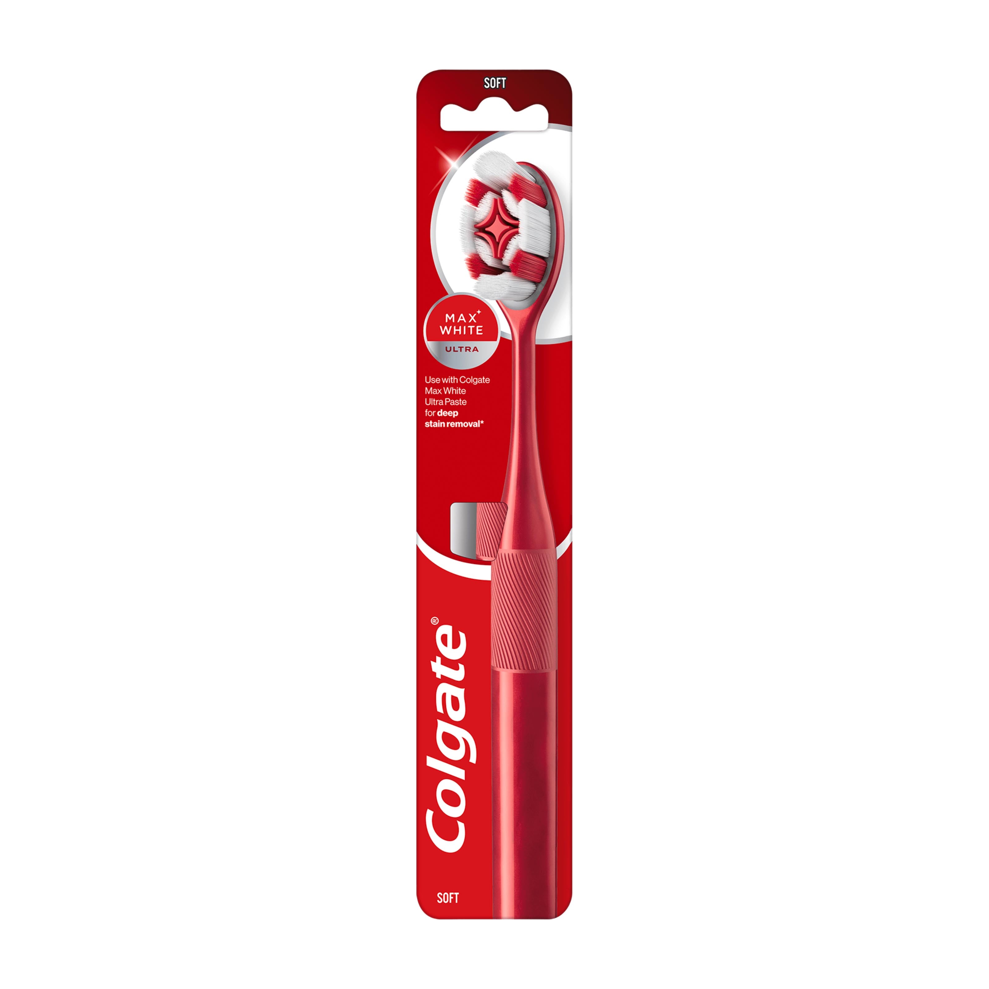 Colgate Max White Ultra Toothbrush packaging on a white background.