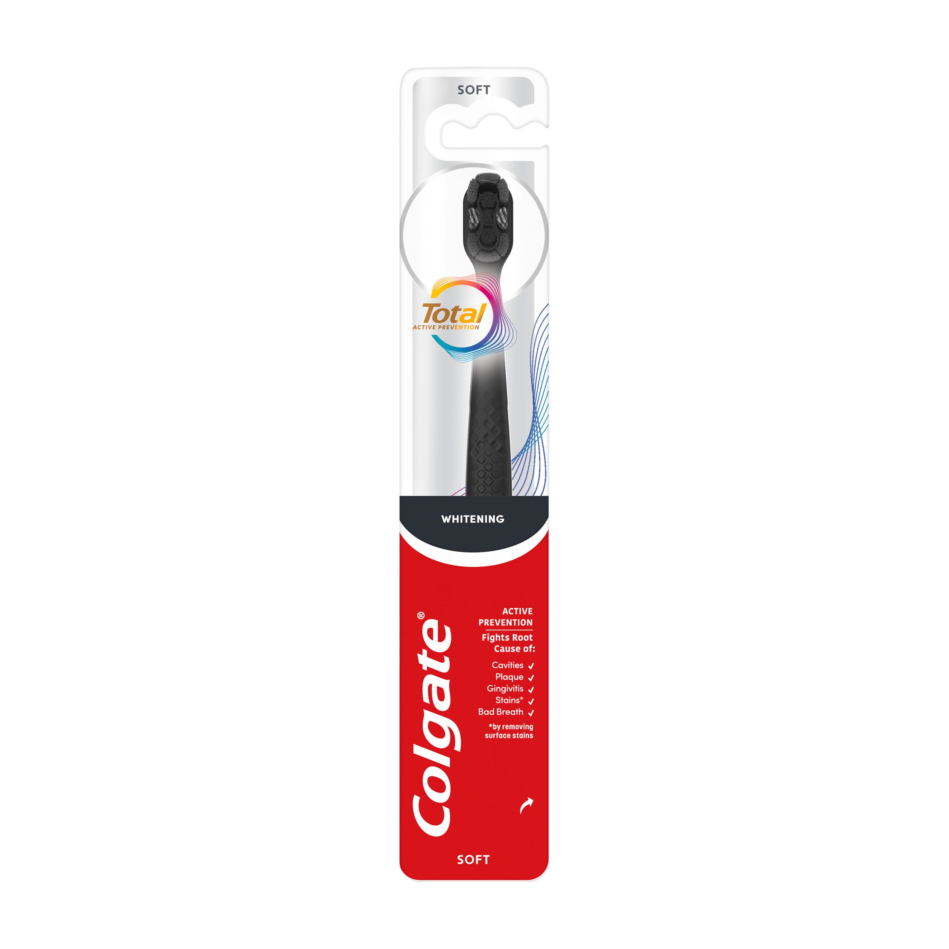 Colgate Total whitening soft toothbrush packaging on a white background