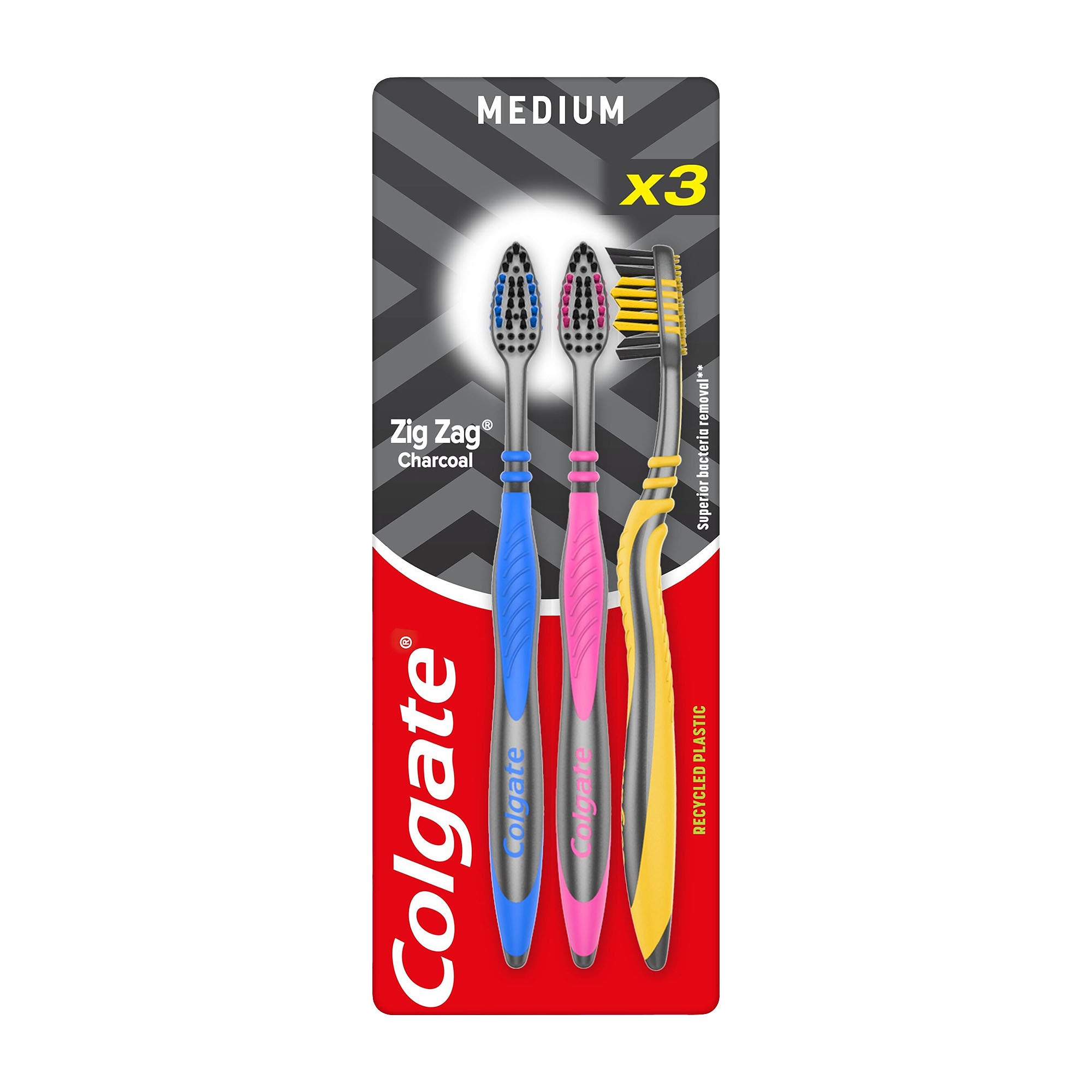 Colgate Zig Zag Charcoal medium manual toothbrush, 3 Count