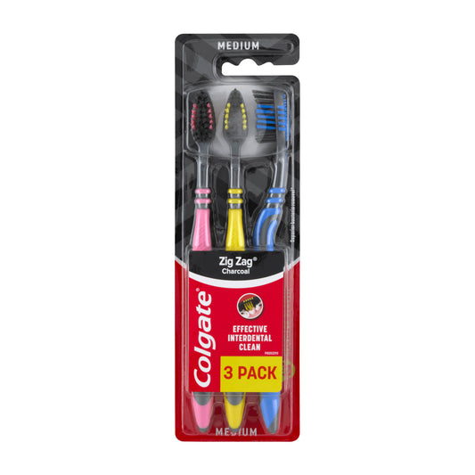 Colgate Zig Zag Charcoal medium manual toothbrush, 3 Count