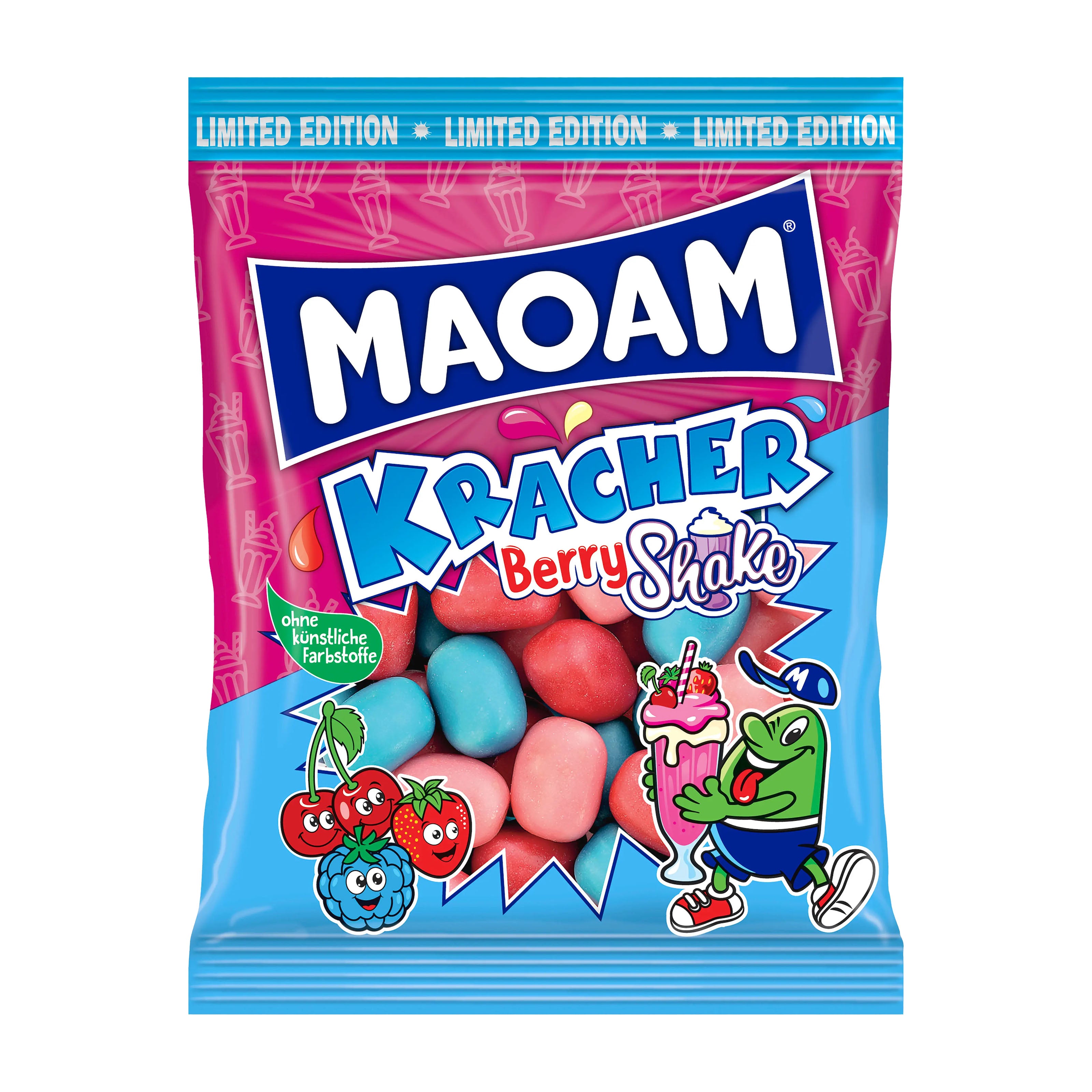 Maoam Kracher Berry Shake chewy candy package on a white background