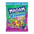 A package of Maoam Kracher Brause Pause chewy candy featuring colorful candy pieces on a vibrant purple background with the brand logo and 'Limited Edition' text.