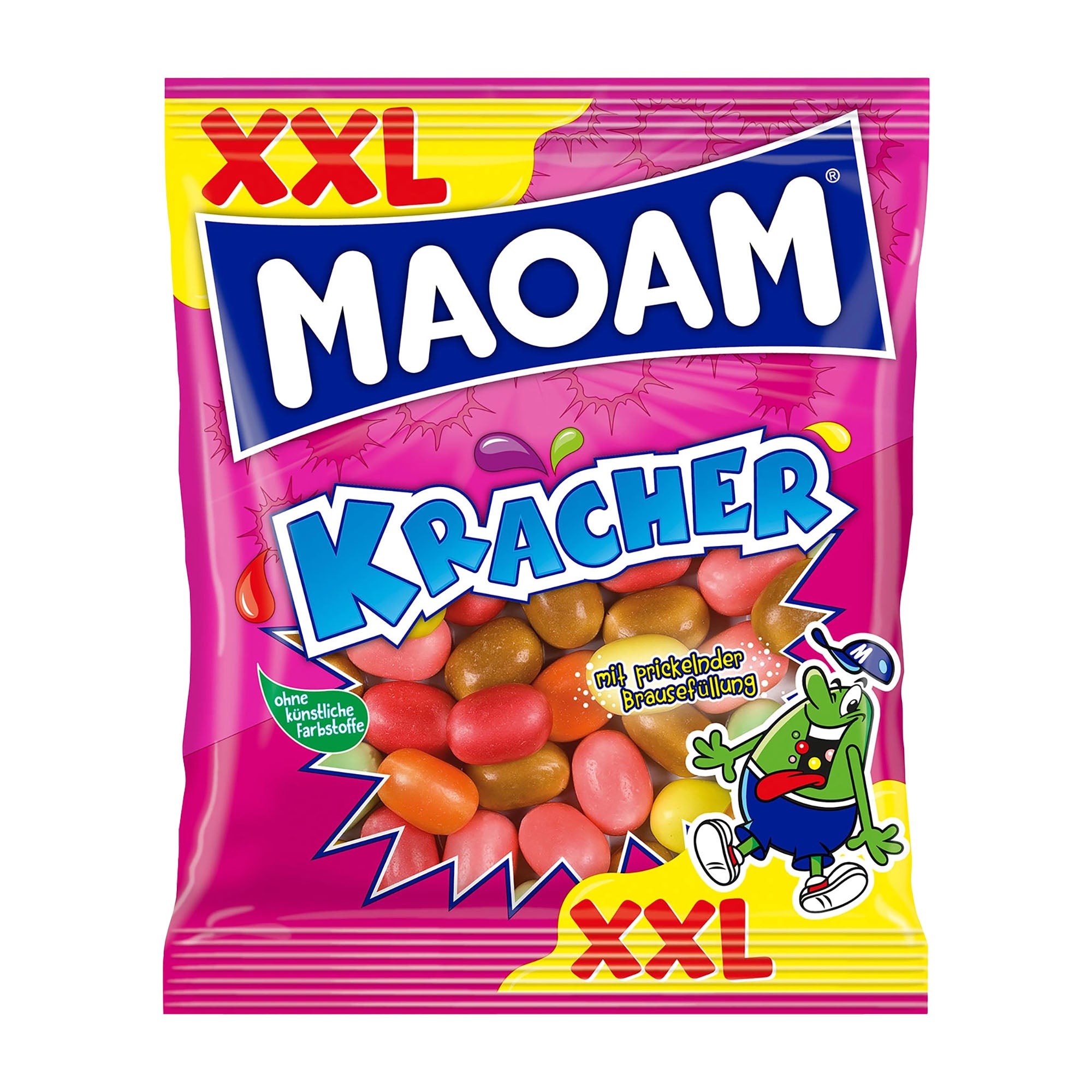 Maoam Kracher XXL candy package with colorful design on a white background
