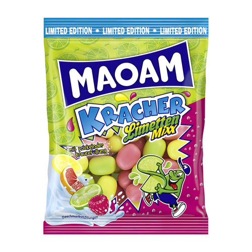Maoam Kracher Limetten Mixx chewy candy package with limited edition text on a white background
