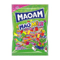 A package of MAOAM MaoMixx chewy candy featuring various chewy candies with fruity flavors and a tangy cola taste. The packaging is colorful with illustrations of the candies and the brand logo.