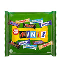 A pack of Mars Mixed Minis milk chocolate bars, featuring multiple mini bars including Snickers, Twix, Mars, Milky Way, and Bounty, in a green wrapper with the text 'MINIS' prominently displayed.