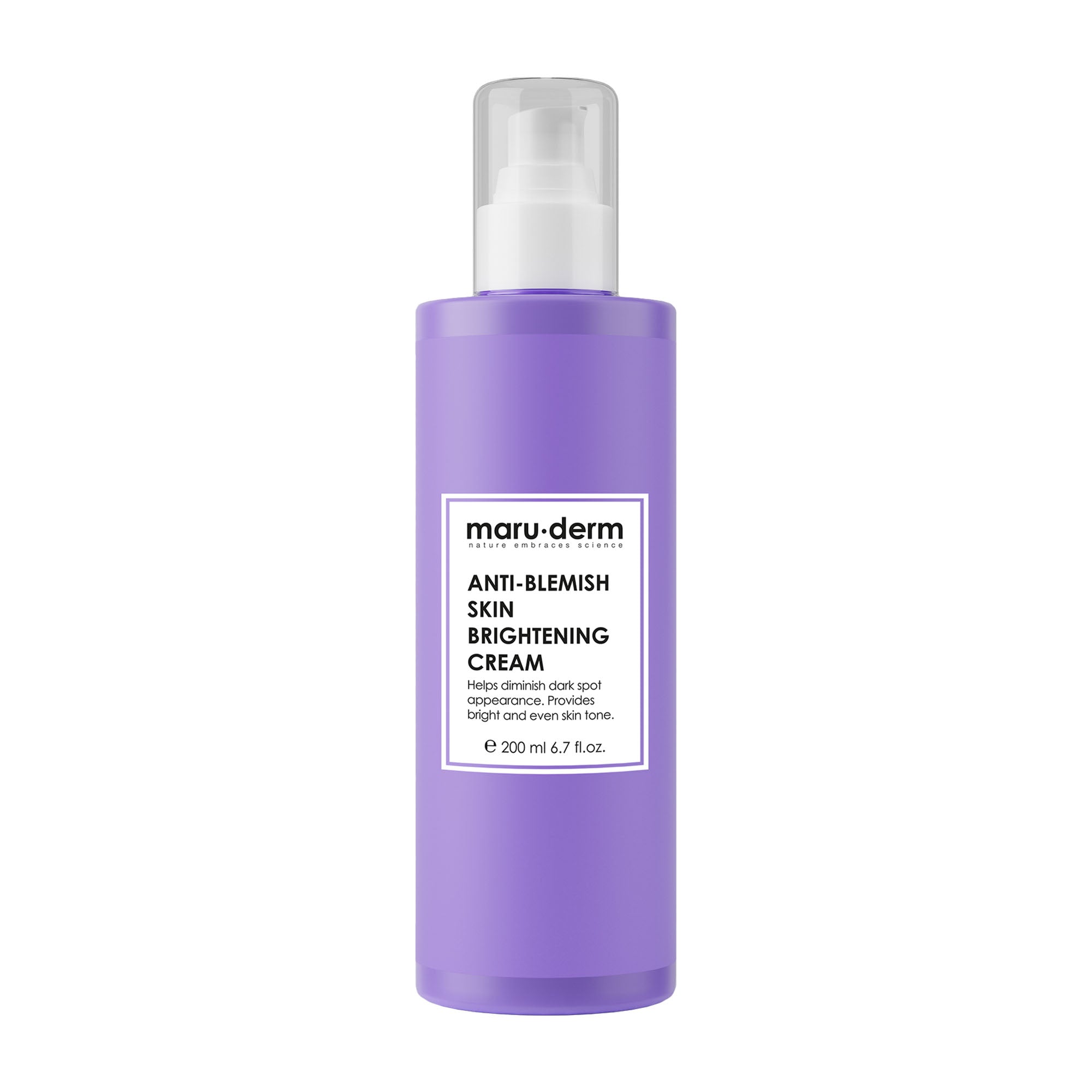 Purple bottle of Maruderm anti-blemish skin brightening cream on a white background