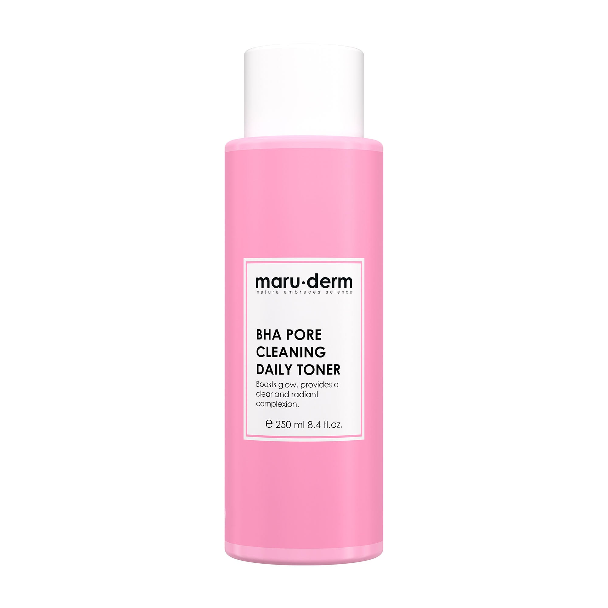 Pink bottle of Maruderm BHA Pore Cleaning Daily Toner on a white background