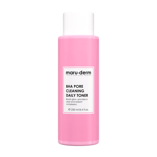 Pink bottle of Maruderm BHA Pore Cleaning Daily Toner on a white background