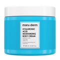 Blue jar of Maruderm Hyaluronic Acid Moisturizing Body Cream on a white background