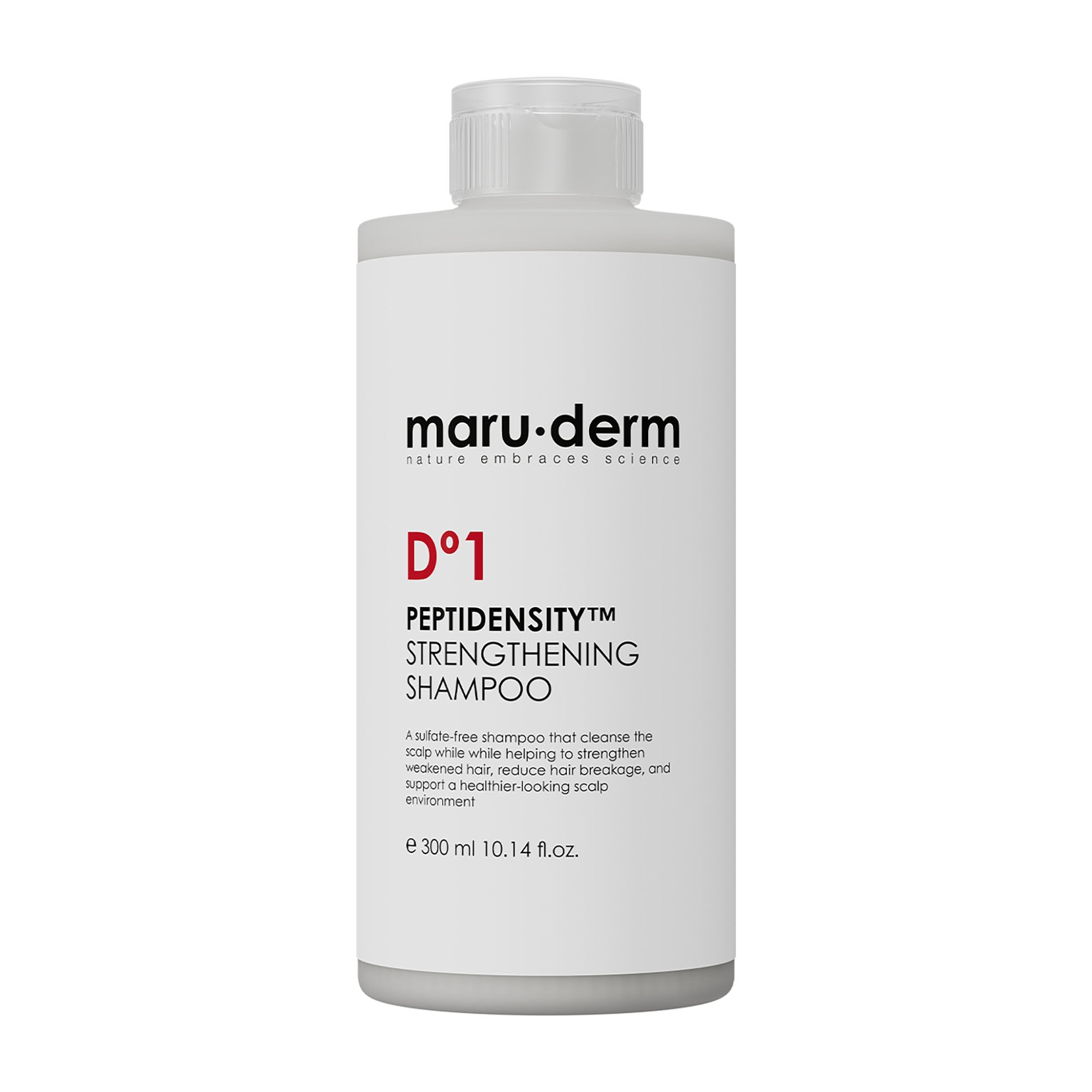 Maruderm Peptidensity Strengthening Shampoo bottle on a white background