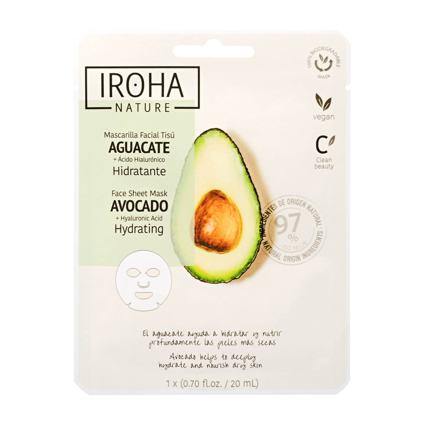 Iroha Nature Avocado feuchtigkeitsspendende Tuchmaske, 20 ml