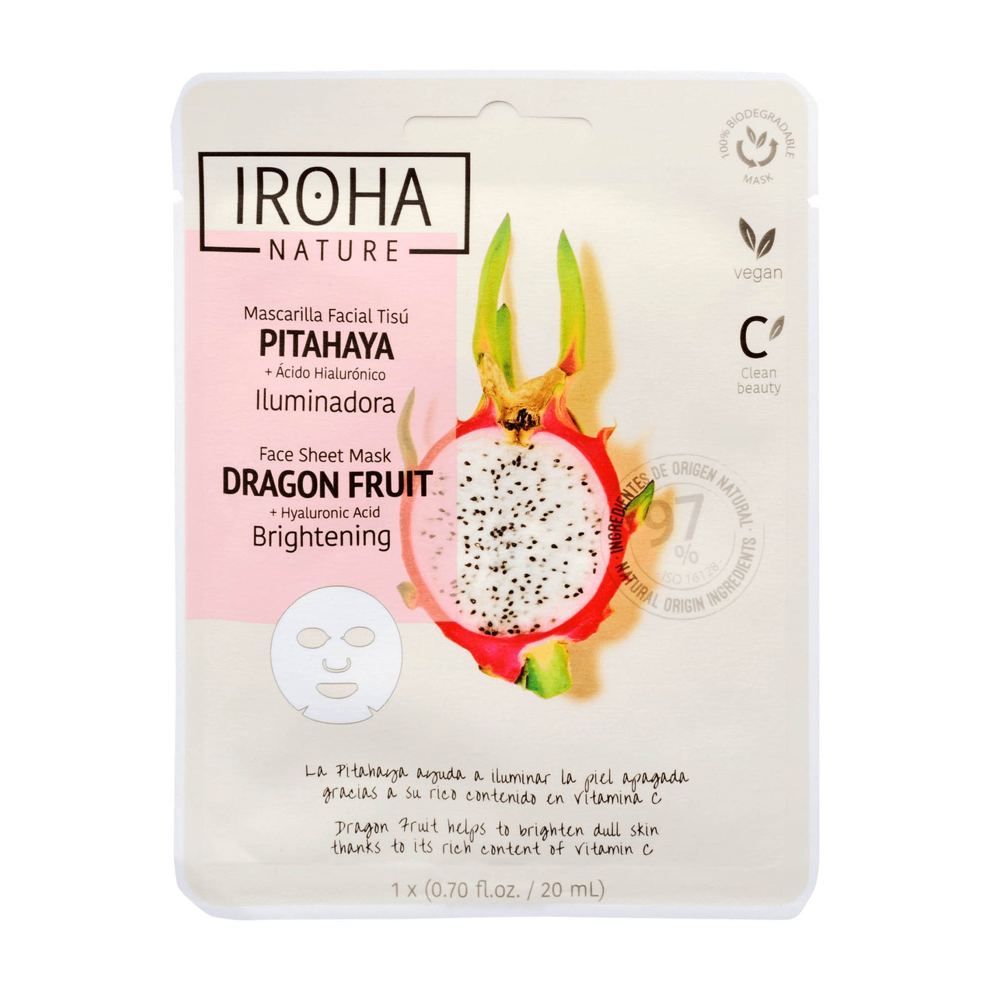 Iroha Nature Dragon Fruit Brightening Tuchmaske, 20 ml