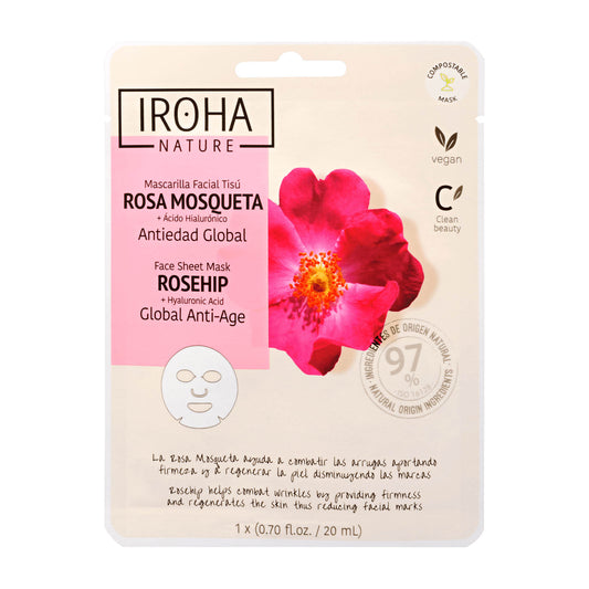 Iroha Nature Rosehip global anti-age sheet mask, 20 mL