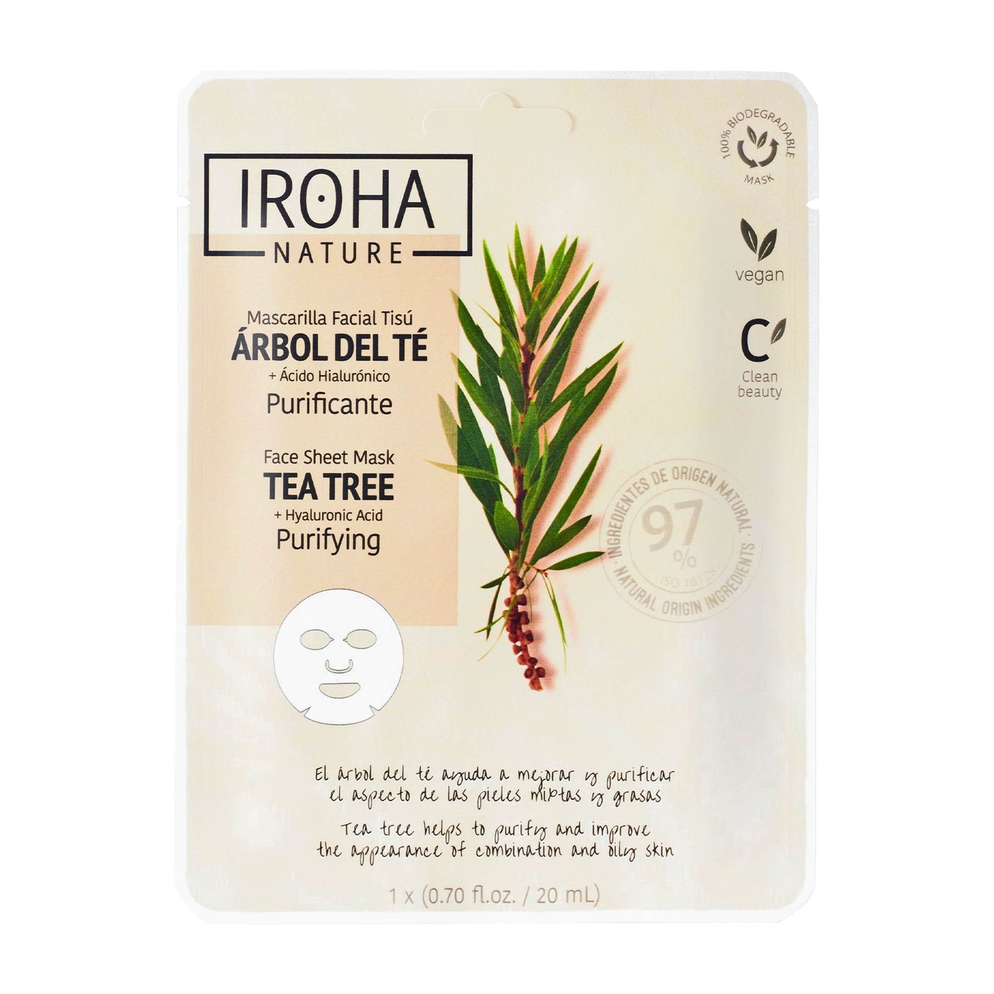 Iroha Nature Tea Tree purifying sheet mask, 20 mL