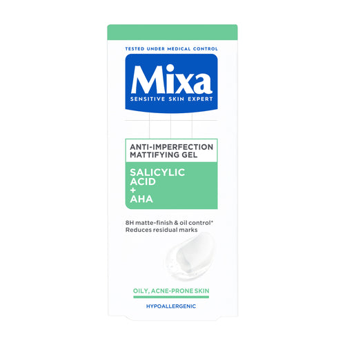 Packaging of Mixa Anti-Imperfection Mattifying Gel on a white background