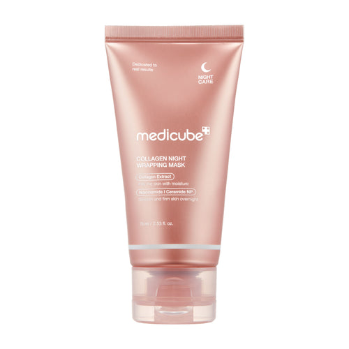Tube of medicube Collagen Night Wrapping Mask on a white background