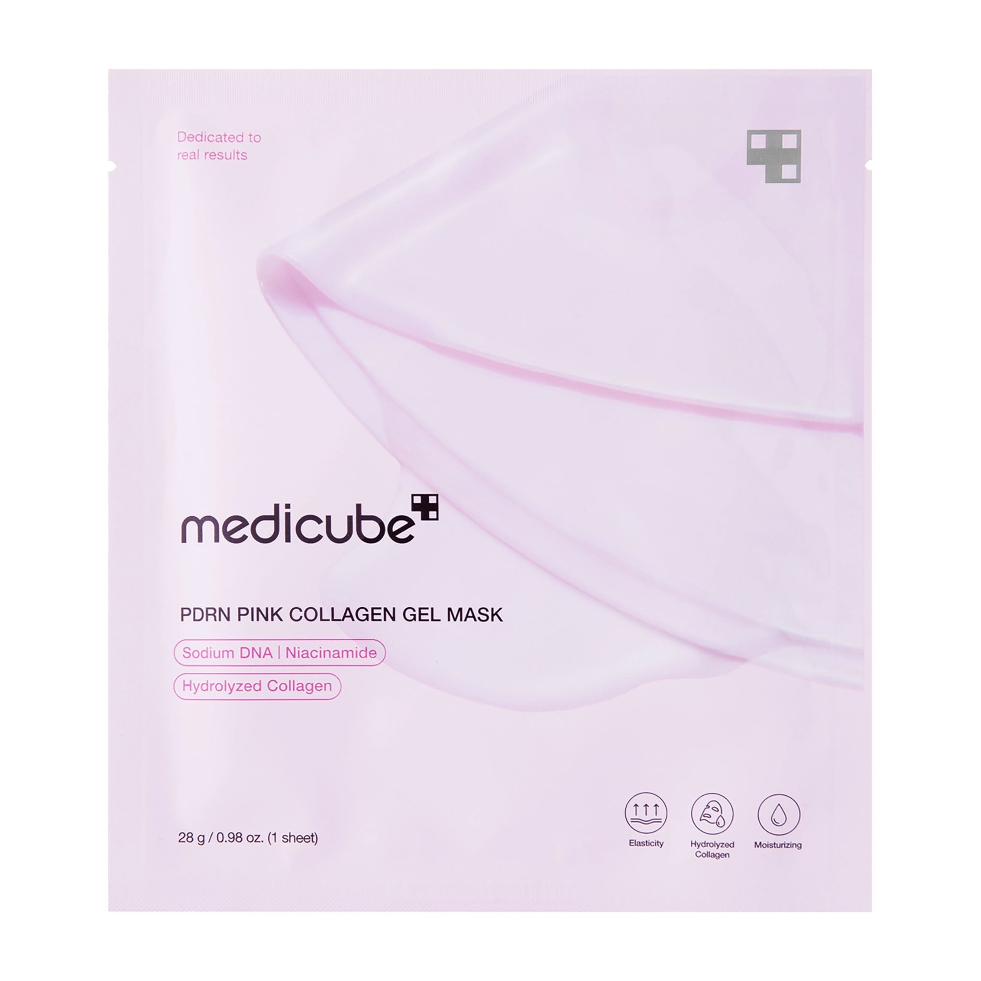 Medicube PDRN Pink Collagen face mask packaging on a white background.