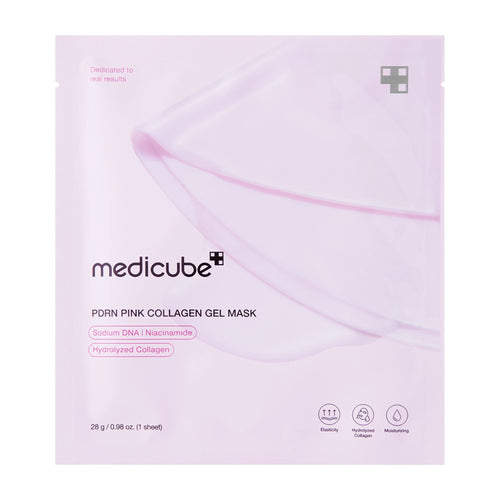 Medicube PDRN Pink Collagen face mask packaging on a white background.