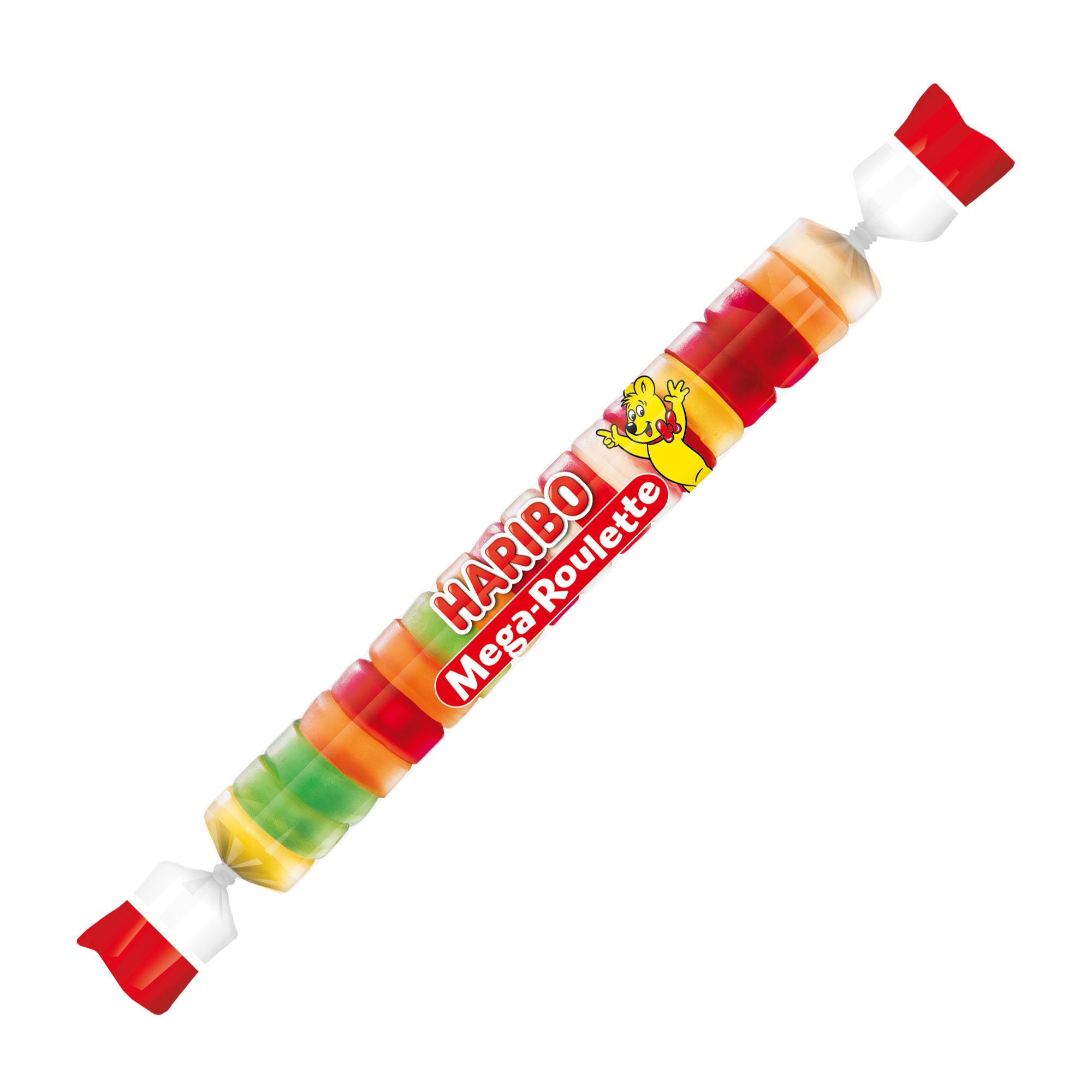 Haribo Mega Roulette gummy candy on a white background