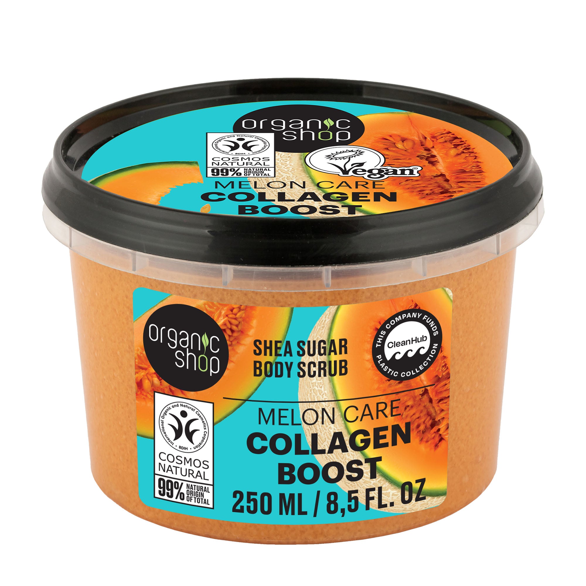 Organic Shop Gommage corporel au sucre de karité Collagène Boosté Melon Care, 250 ml