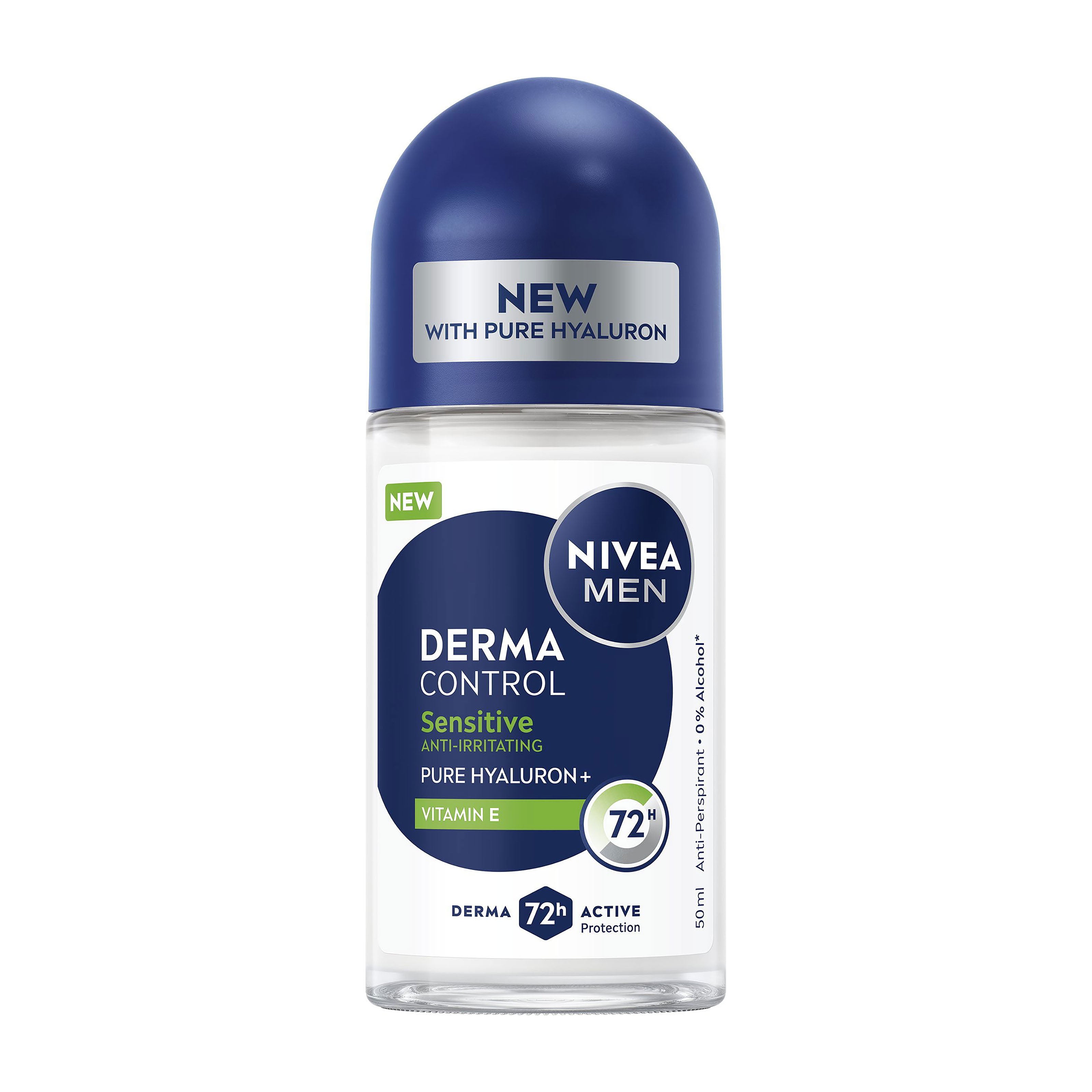 Nivea Men Derma Control Sensitive roll-on glass container on a white background
