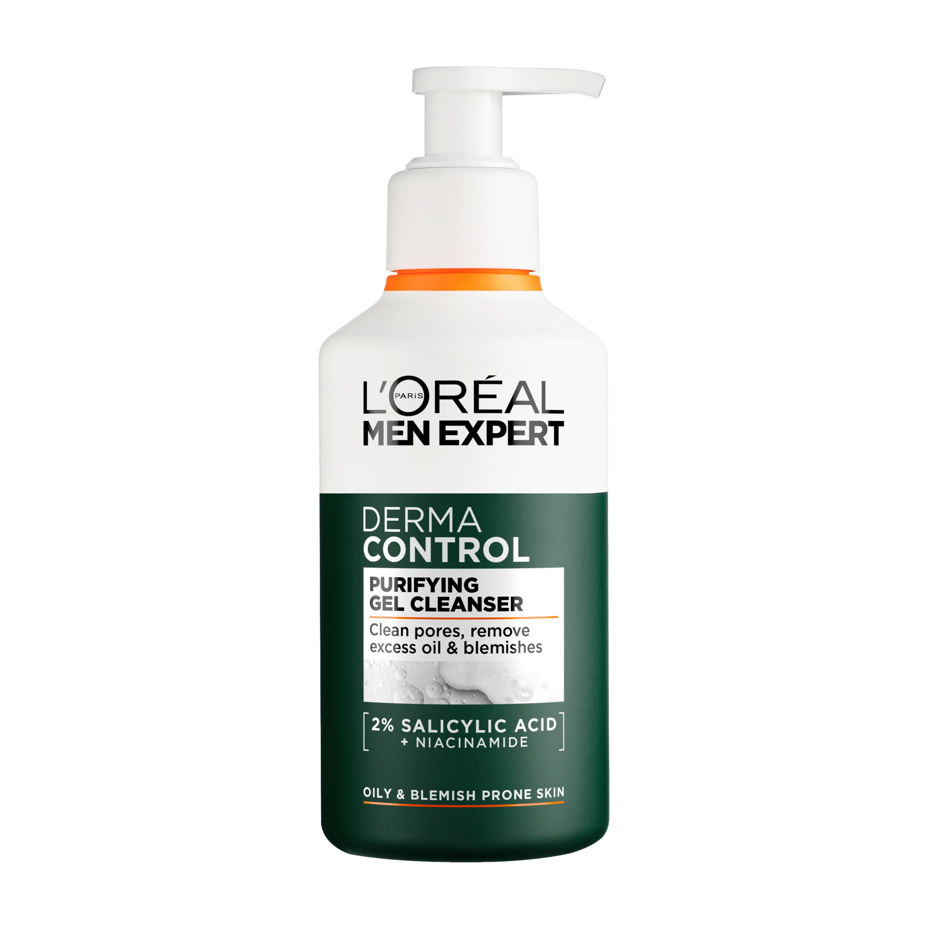 L'Oreal Men Expert Derma Control Purifying Gel Cleanser bottle on a white background