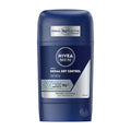 Nivea Men Derma Dry Control anti-perspirant stick, in a blue cylindrical container, with branding and product information on the label.