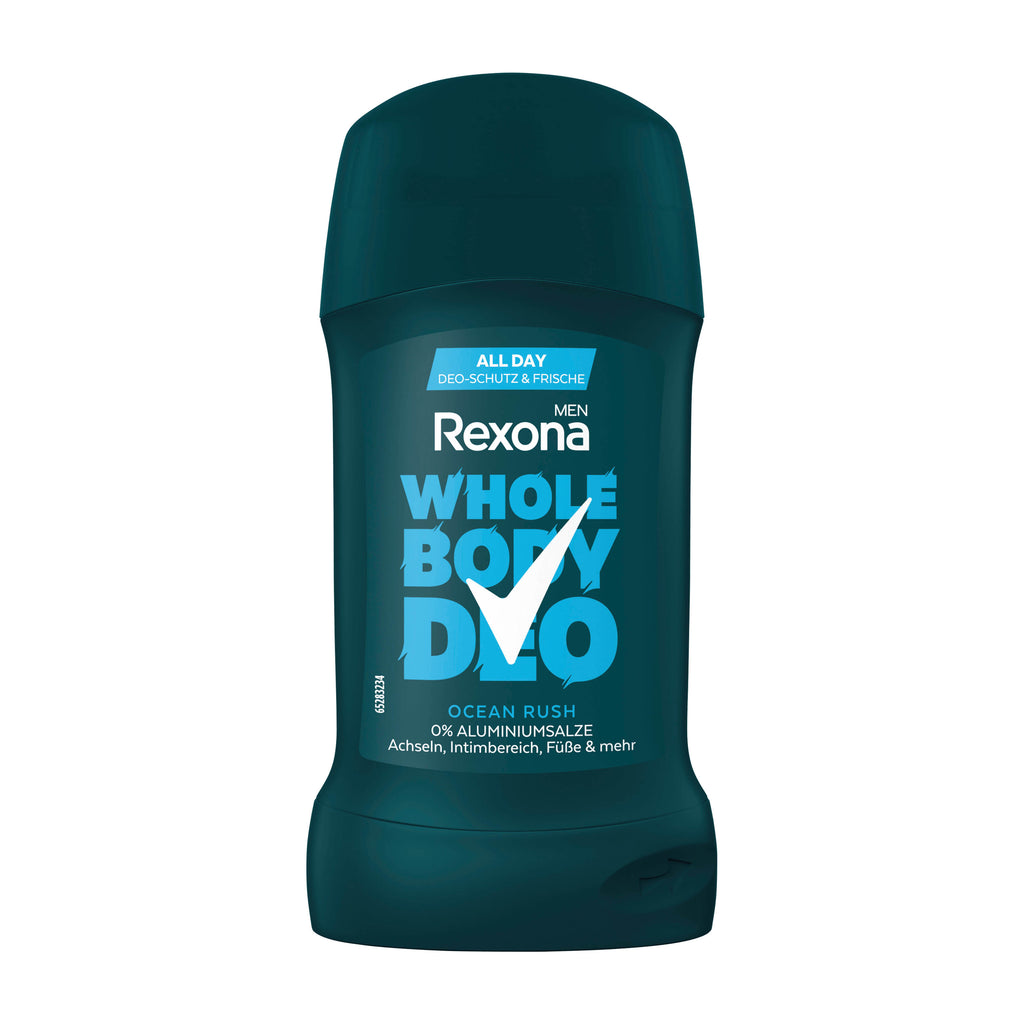 Rexona Men Whole Body Deo Ocean Rush deo stick on a white background.
