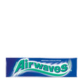 Packaging for Airwaves Menthol & Eucalyptus chewing gum, featuring the brand name and flavor in bold lettering with a blue and green color scheme.