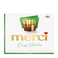 Box of Storck merci Crispy Selection chocolates with green border and heart logo.