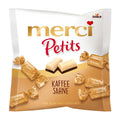 Packaging of Storck merci Petits Coffee Cream chocolate bars on a white background
