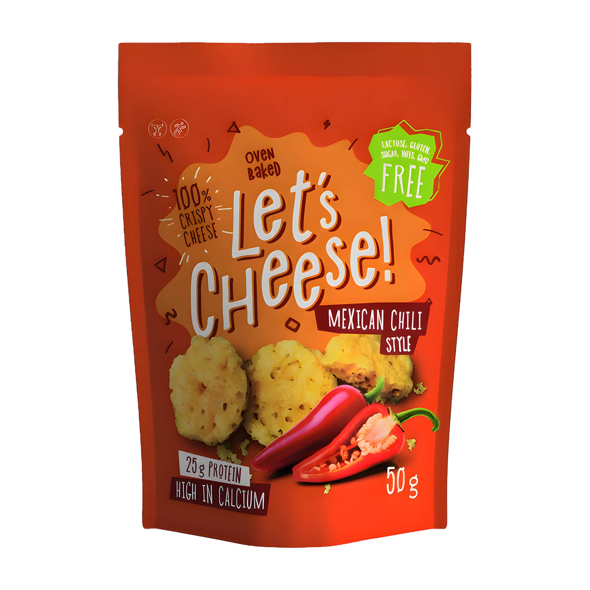 Let's Cheese Snack au fromage sans lactose Mexican Chili Style, 50 g