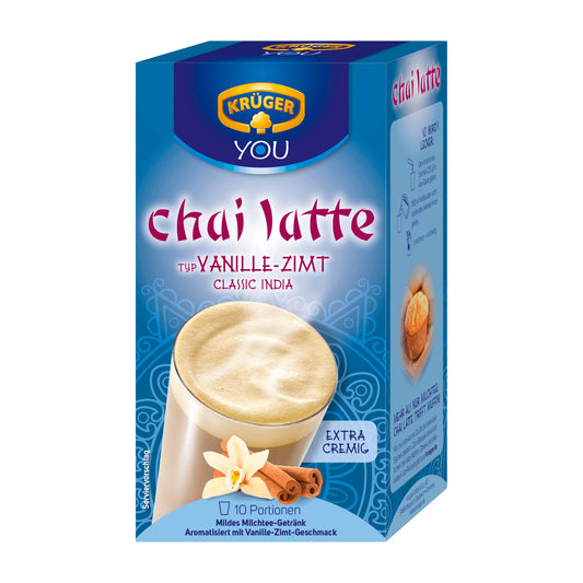 Krüger Chai Latte Classic India Vanille &amp; Zimt mildes Milchteegetränk, 10 Stück