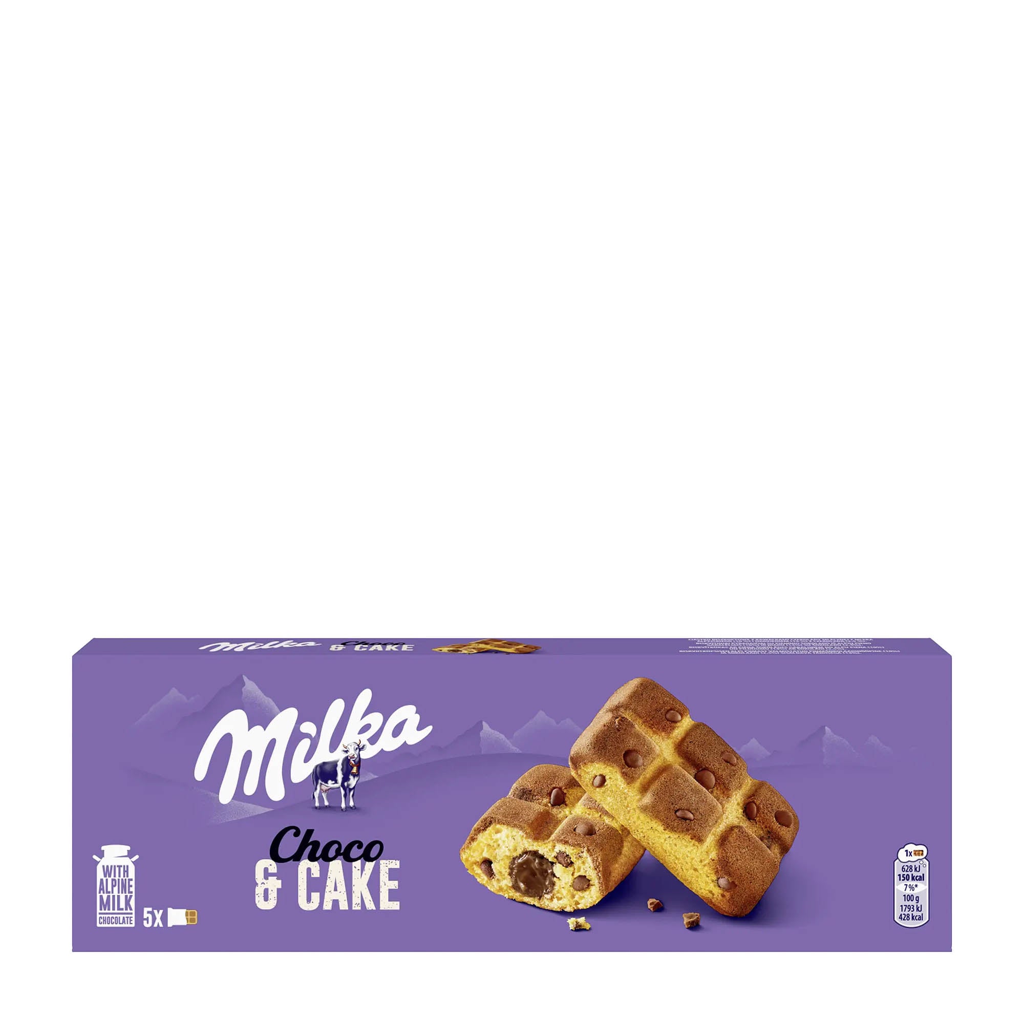 Packaging of Milka Choco & Cake with an image of the mini cakes on the front.