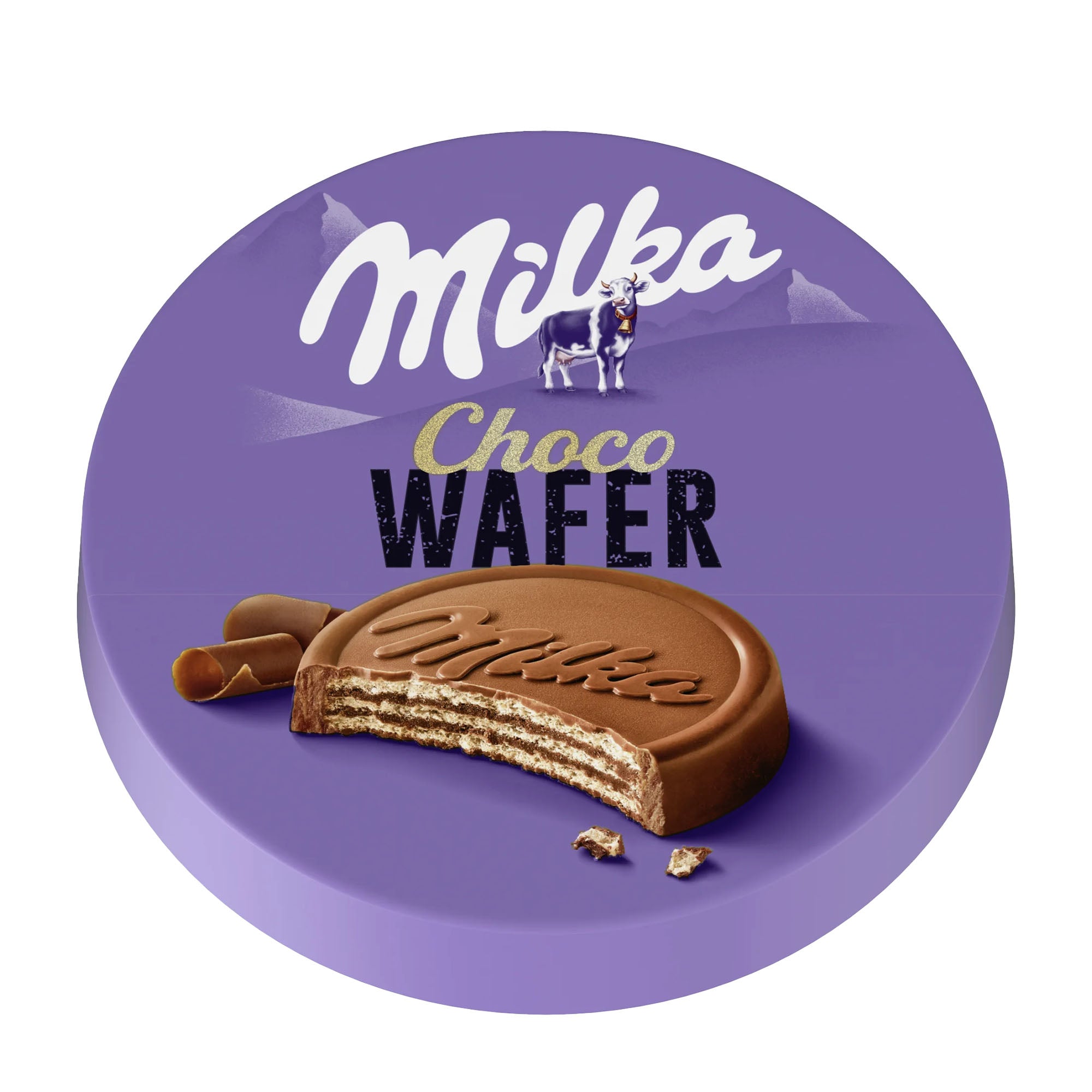 Milka Choco Wafer packaging on a purple background