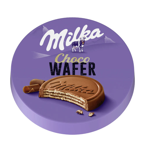 Milka Choco Wafer packaging on a purple background