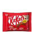 A pack of KitKat Mini wafer bars by Nestle, featuring 13 individually wrapped mini crispy wafers coated in milk chocolate, displayed on a red background with the KitKat logo.