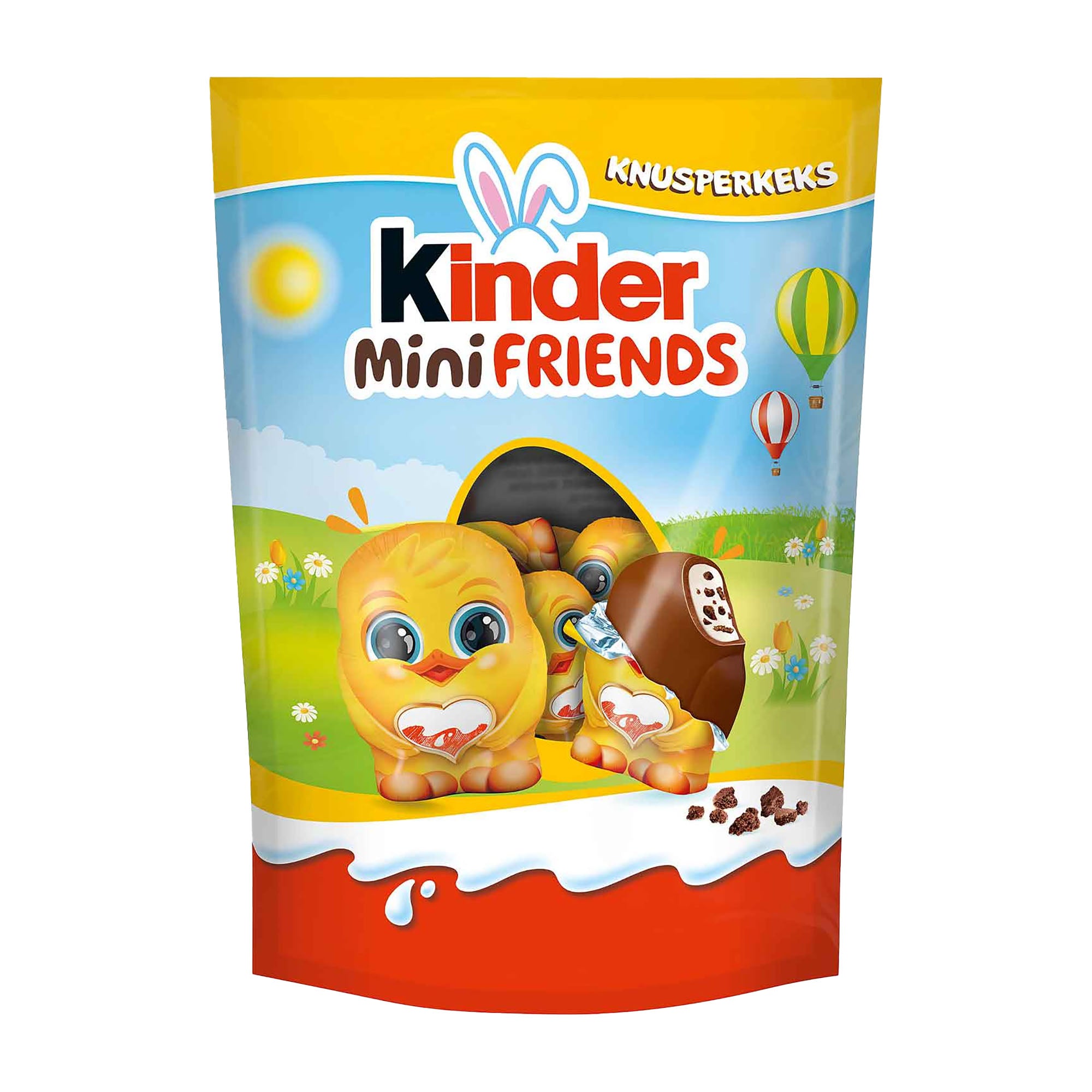 Kinder Mini Friends Crispy Biscuit easter-themed chocolate packaging on a white background