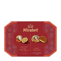 Red packaging of Mirabell Mozarttaler & Mozartkugeln Pralines Box with gold accents on a white background