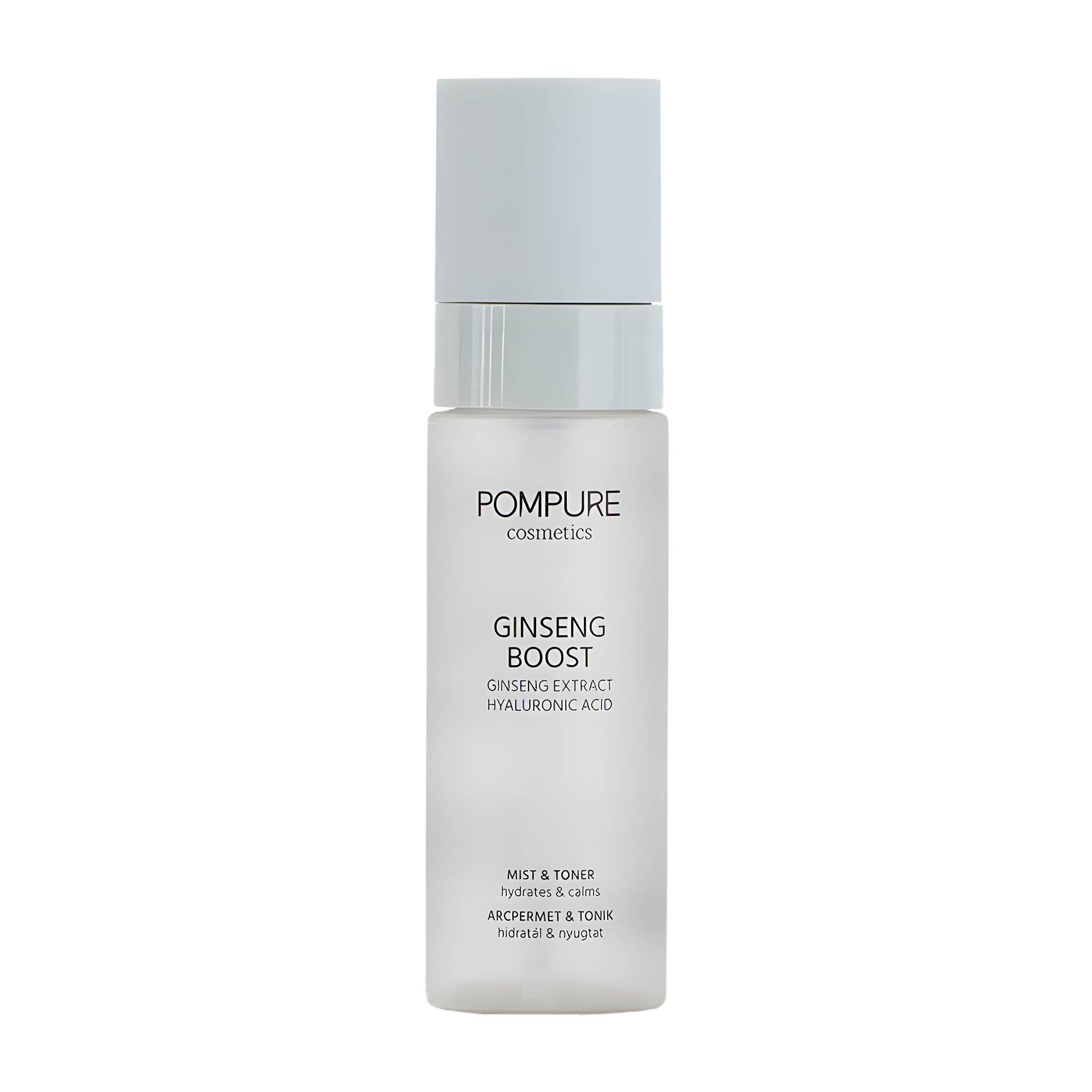 Pompure Ginseng Boost Face Mist & Toner pump bottle on a white background.