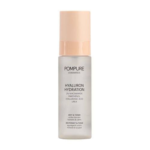 Pompure Hyaluron Hydration Face Mist & Toner pump bottle on a white background.