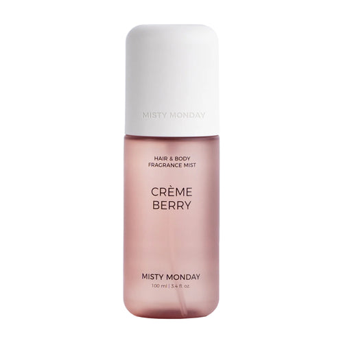 Misty Monday Crème Berry hair and body fragrance mist bottle on a white background