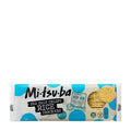 Packaging of Mitsuba Sea Salt Crispy Rice Crackers showing the product name and crackers, with blue polka dots on a white background.
