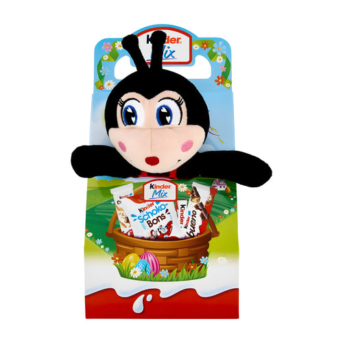 Kinder Mix Gift Box with a plush Ladybug toy on a white background