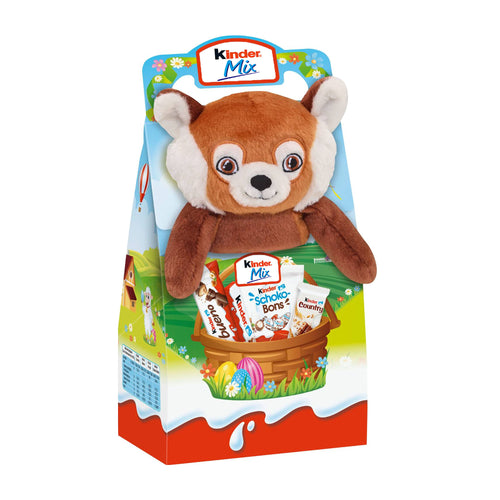 Kinder Mix Gift Box with Roman Red Panda  Plush Toy on a white background