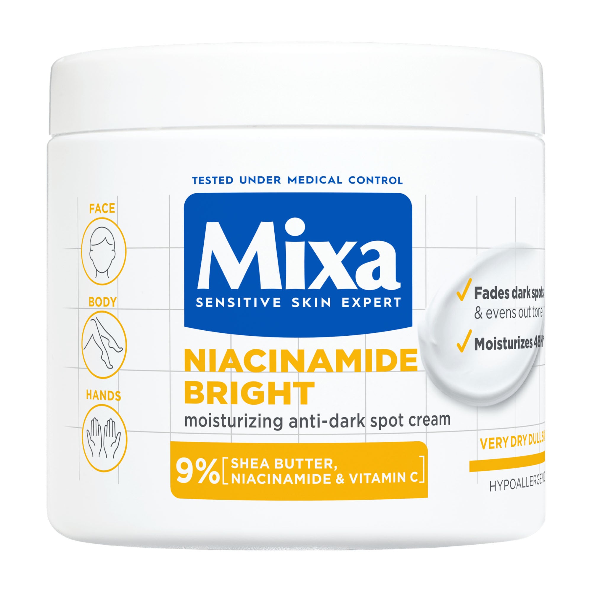 Mixa Niacinamide Bright moisturizing anti-dark spot cream, 400 mL