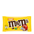 Yellow package of M&M's Peanut candy on a white background